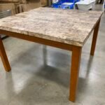 Stone Top Counter Height Square Dining Table with Warm Wooden Legs
