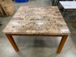 Stone Top Counter Height Square Dining Table with Warm Wooden Legs - Image 3